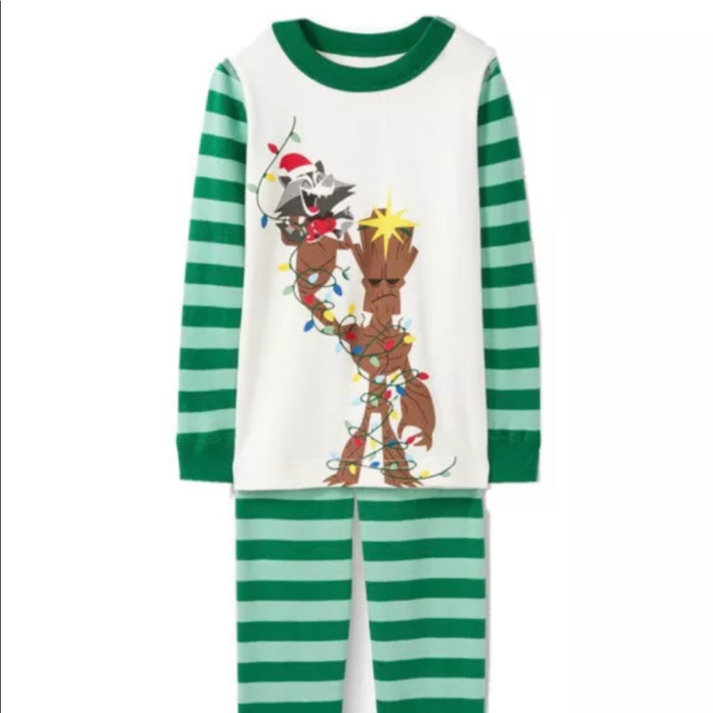 hanna andersson X Marvel Groot & Rocket GOTG Christmas Pajamas NWT 3-6 mos.